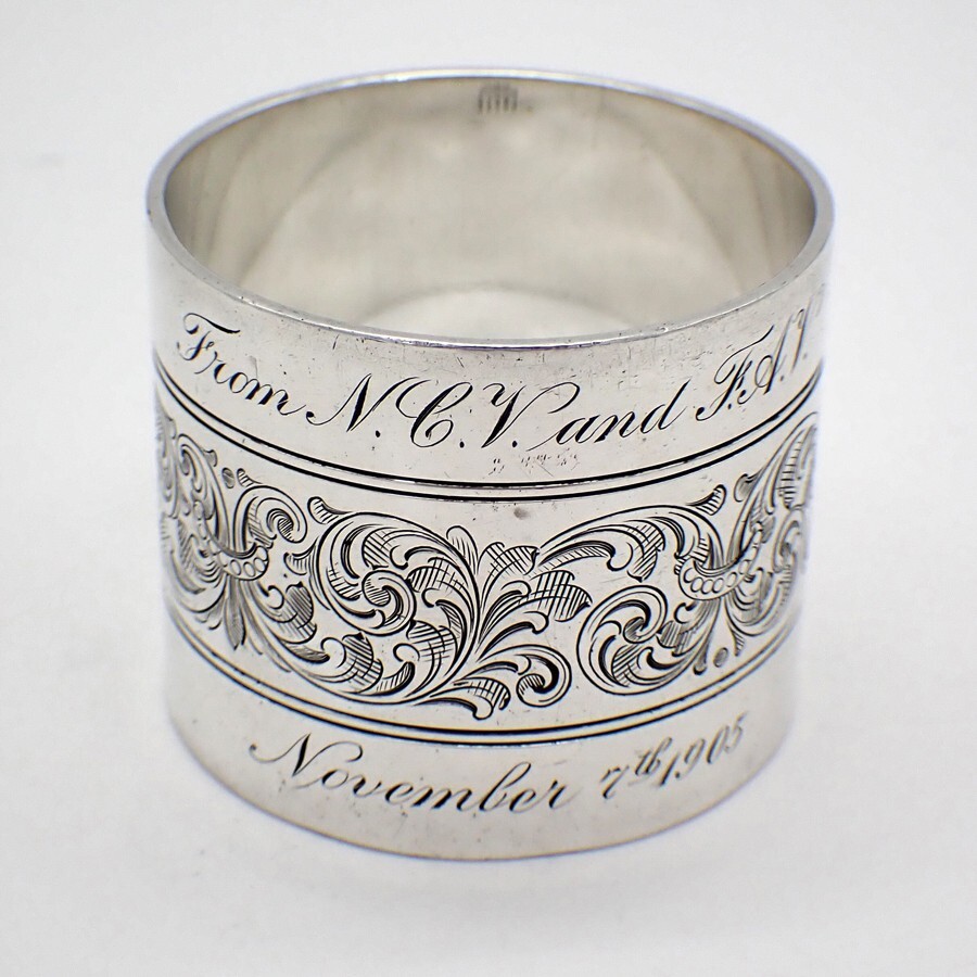 Engraved Scroll Napkin Ring Gorham Sterling Silver 1905 Monograms