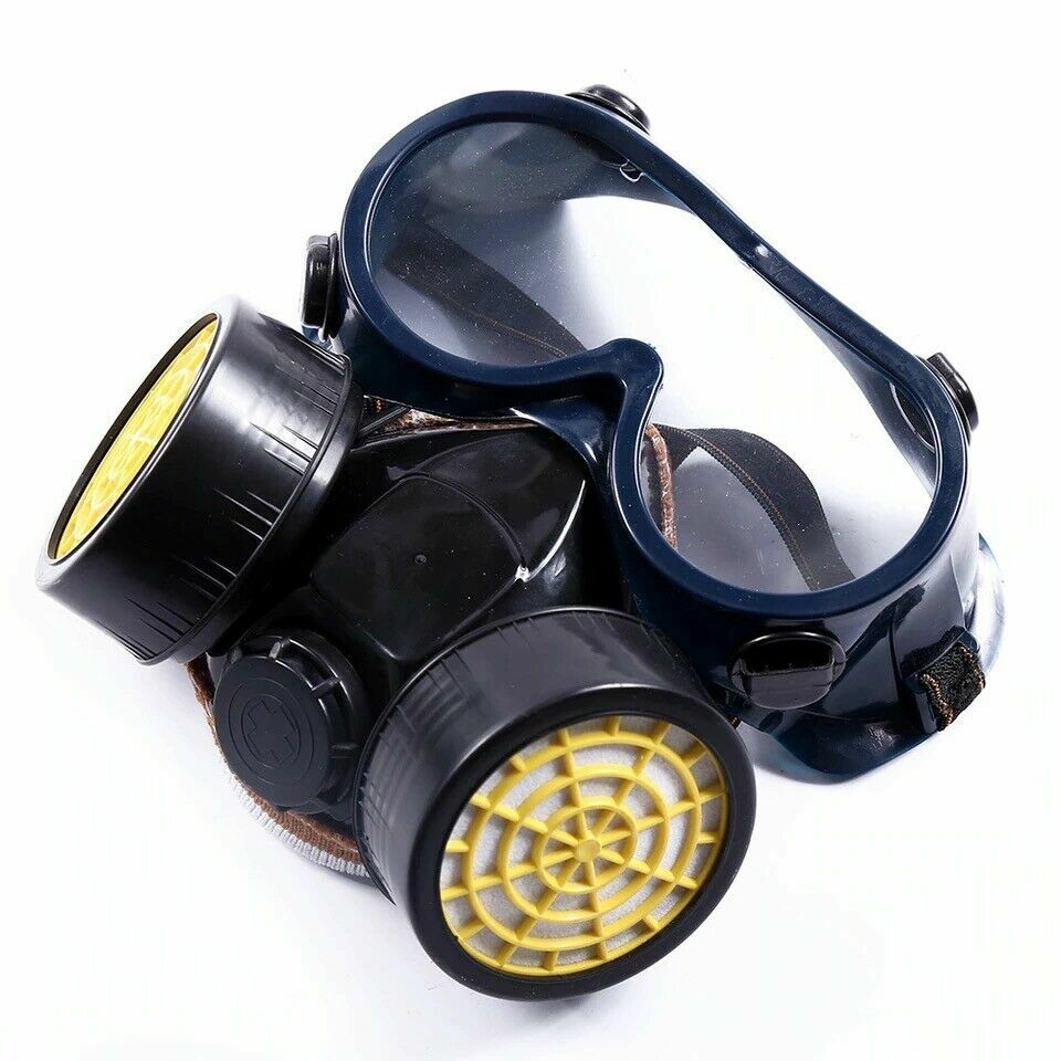 Emergency Survival Safety Respiratory Gas Mask Goggles &2 Dual Protection Filter