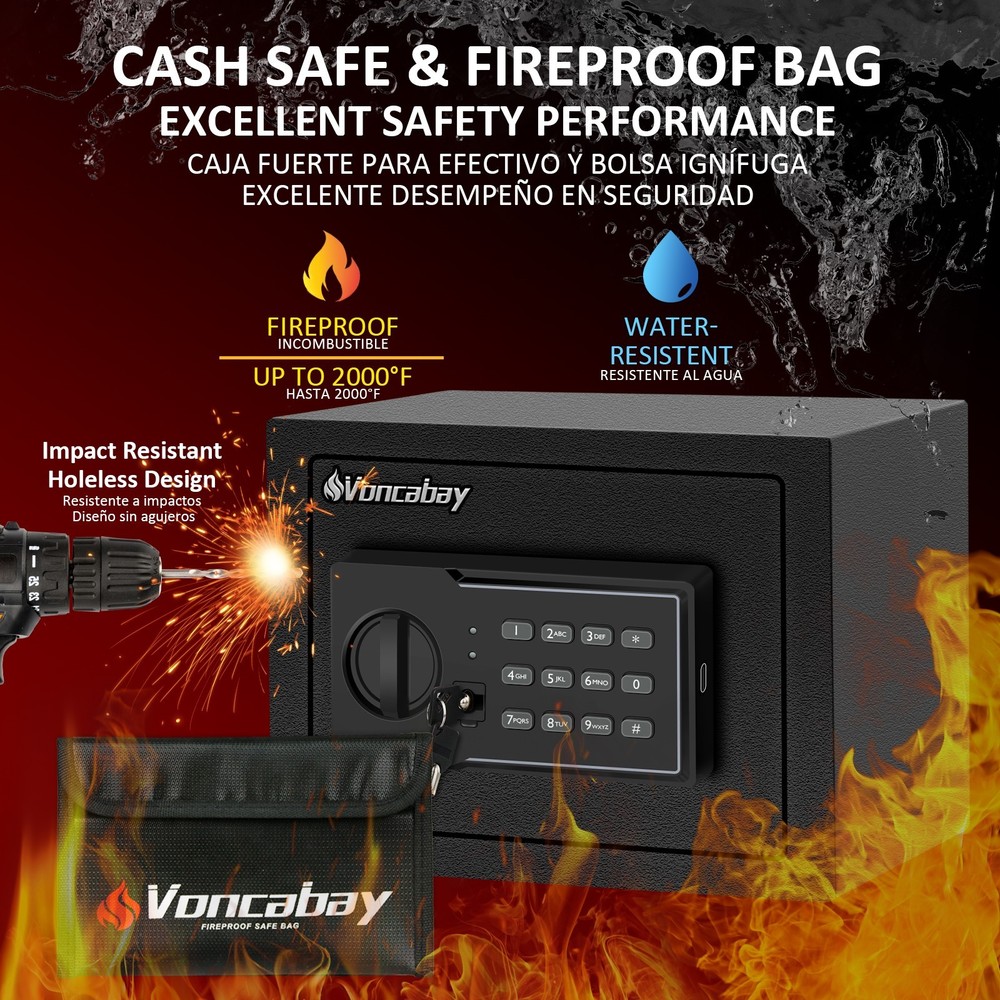 Digital Fireproof Safe Money Box Security Case Sensor Light Emergency Power Mute