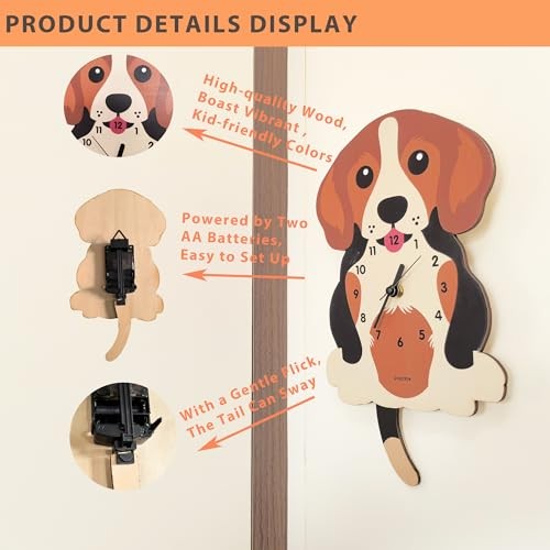 Dog Pendulum Wall Clock,Cute Swing Tail Beagle-styled Wall Clock Decorative