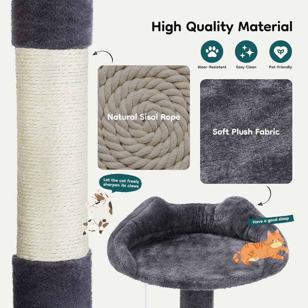 54"Cat Tree Tower Multi-Level Pet House 2 Condos Scratching Posts Round Platform