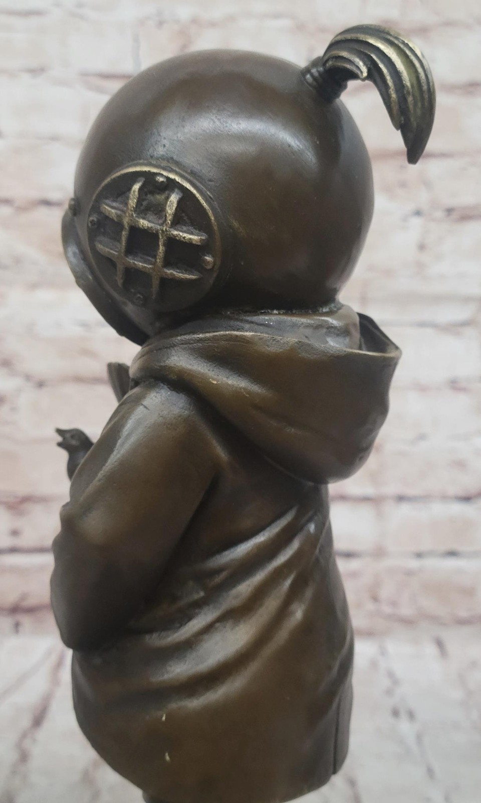 Space Girl and Bird after Banksy - Bronze Sculpture Statue on Marble Base