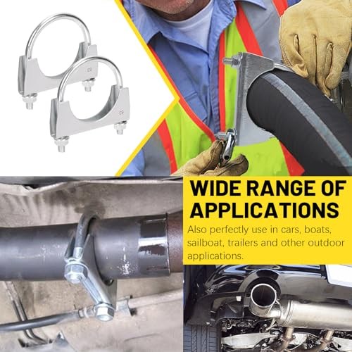 2Pcs (63mm) Exhaust U Clamps, U Bolt Muffler Clips, Silver Steel, 2-1/2"