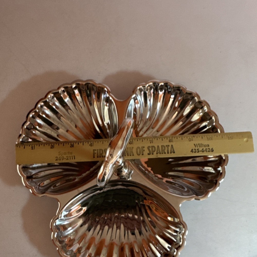 Vintage Three Section Serving Tray with Handle, Shell Design, 10.75" x 7"
