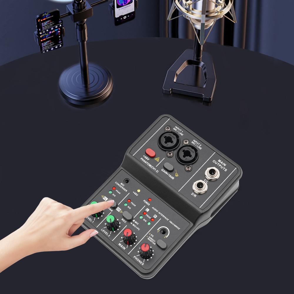 2 Channel Mixing Console Live Studio Audio DJ Mixer Sound Board USB Interface
