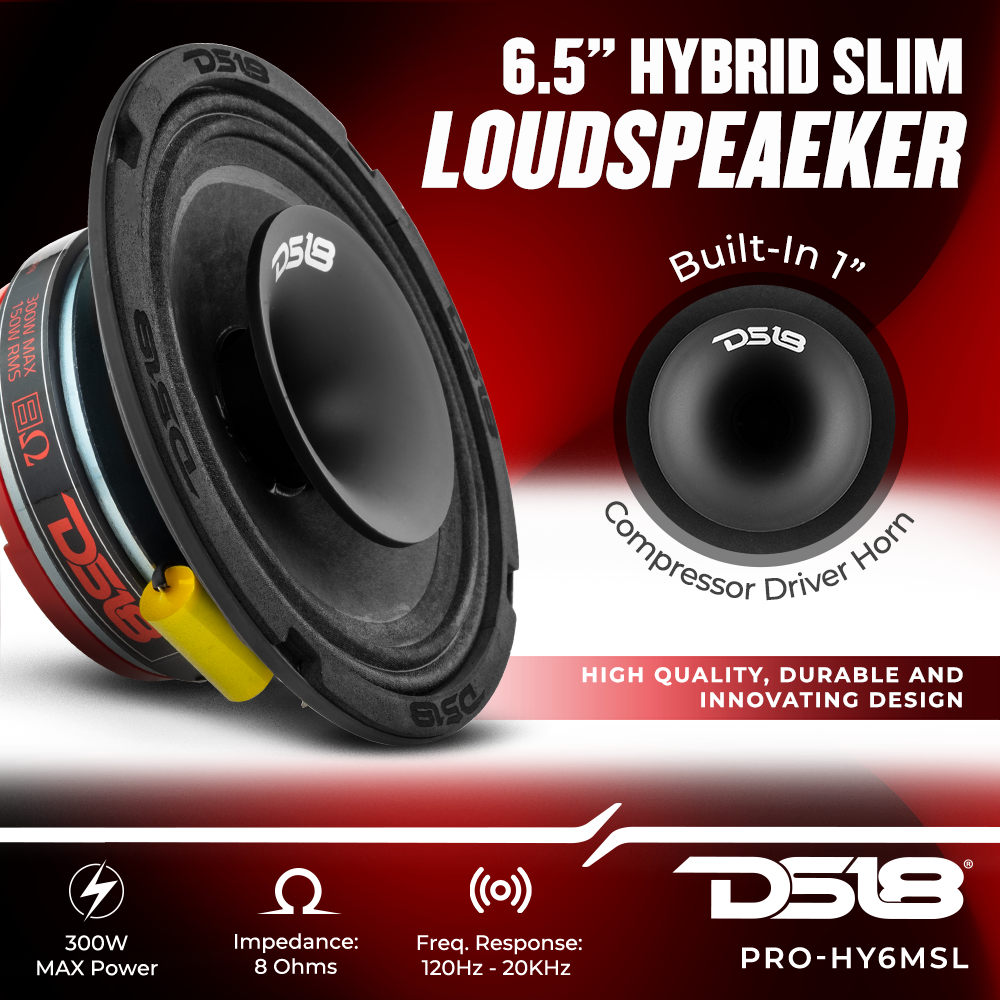 DS18 PRO-HY6MSL 6.5" Mid-Range Shadow Slim Loudspeaker 300 Watts 8-Ohms