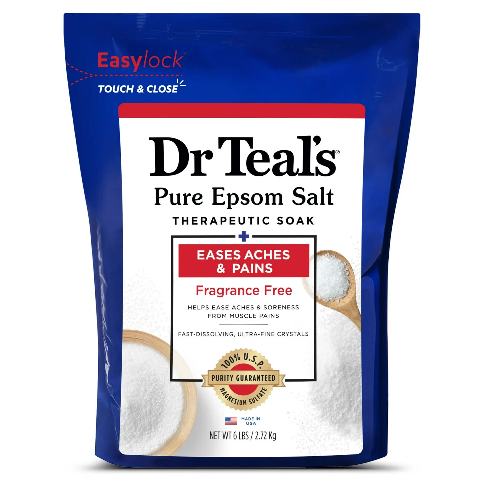 Dr Teal's Pure Epsom Salt Soak, Therapeutic, Fragrance Free, 6 lbs