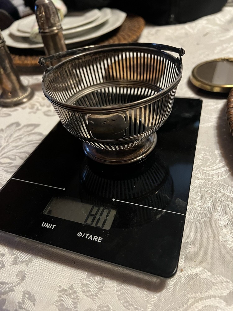 Small Solid Sterling Handled Basket With Cobalt Bowl Insert 80 Grams