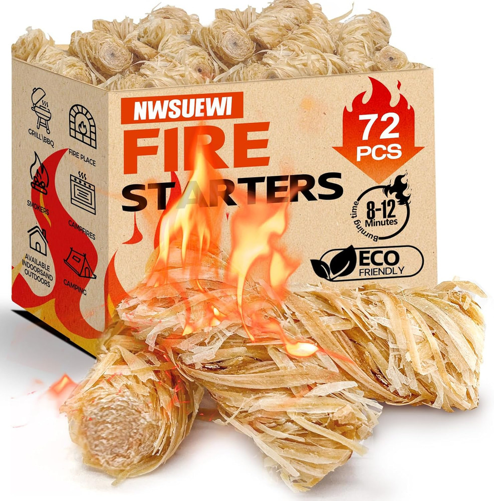 72PCS Fire Starters for Campfires Grill BBQ Camping Fireplace Fire Pit, Quick Li