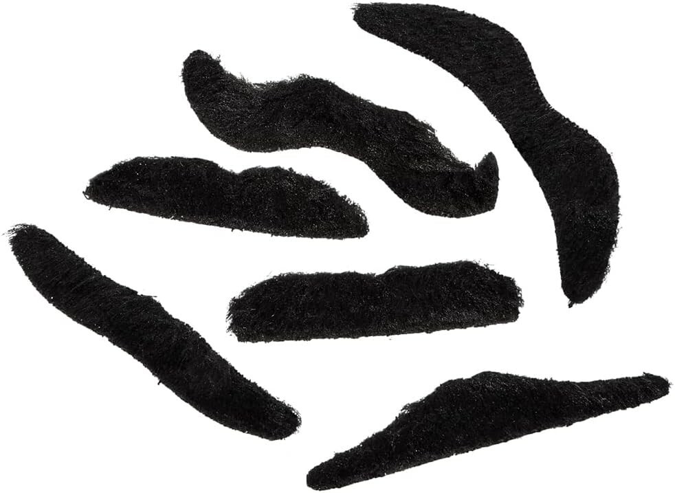 3.5" 12pcs Fake Black Mustaches - Self-Adhesive Party Theater Costume Prop Fun!