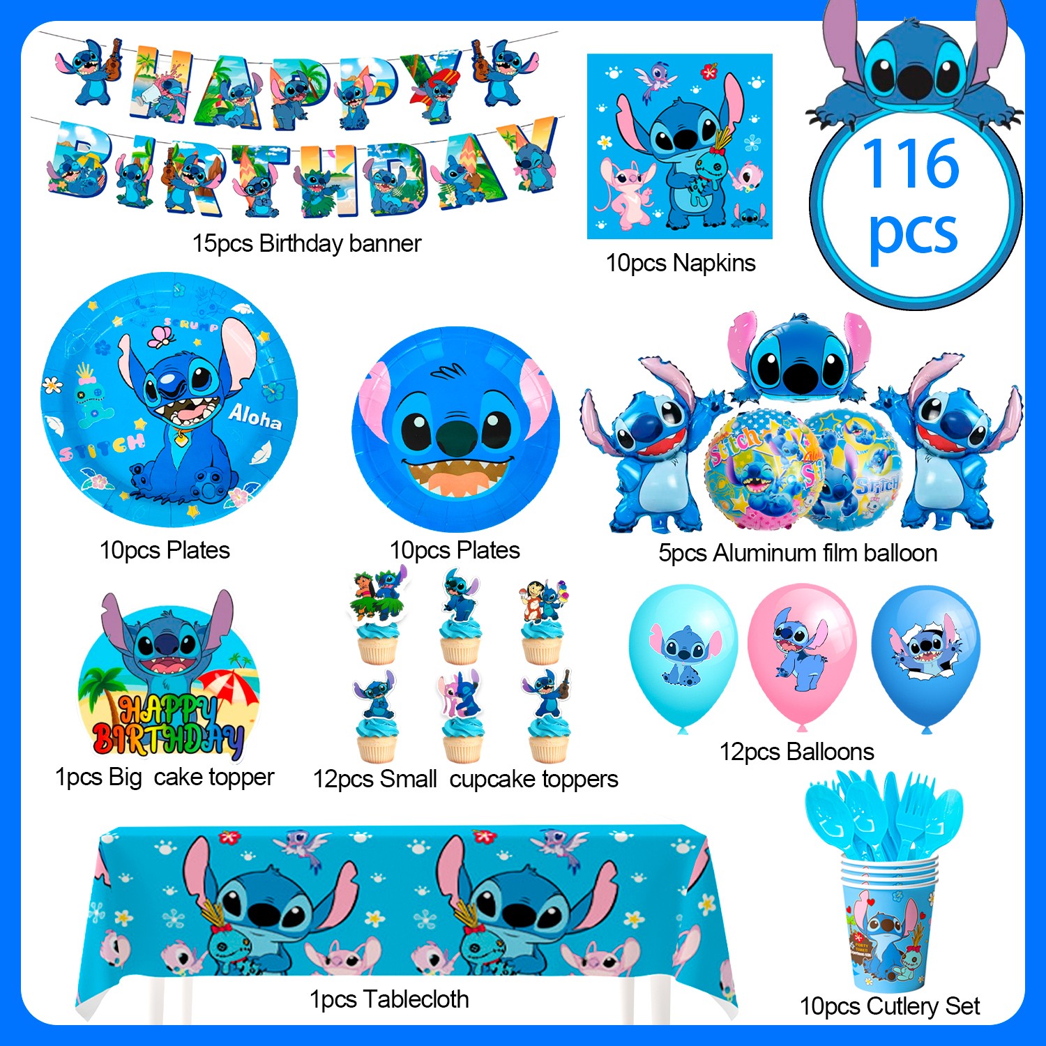 Lilo & Stitch Party Decorations Disney Birthday Party Balloons Tablecloth Plate
