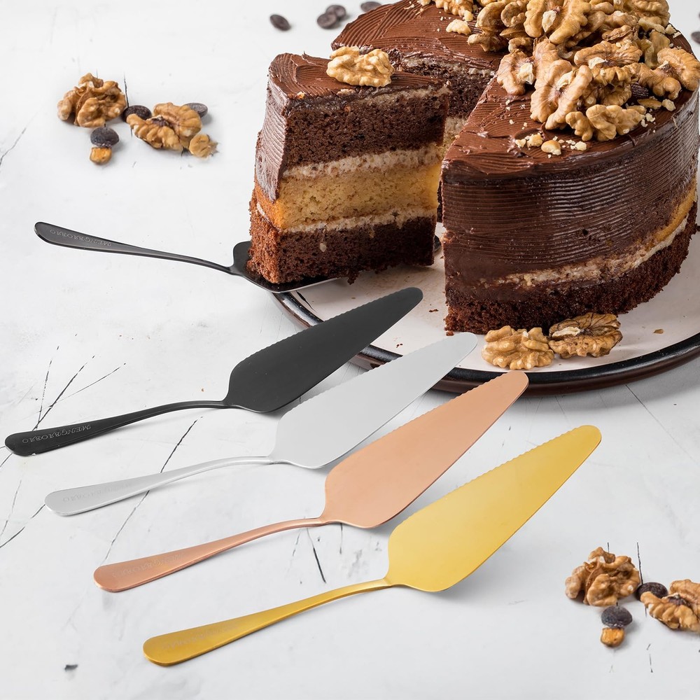 10 PCS Cake Server Pie Holder Transfer Triangular Spade Spatula Serrated Gold