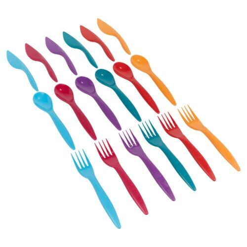 3Pc Unbreakable Reusable Coloured Plastic Cutlery Knives Forks Spoons Tableware
