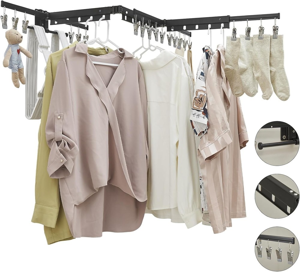 BESy Wall Mounted Laundry Clothes Drying Rack Foldable for Hanging Clothes Upgra