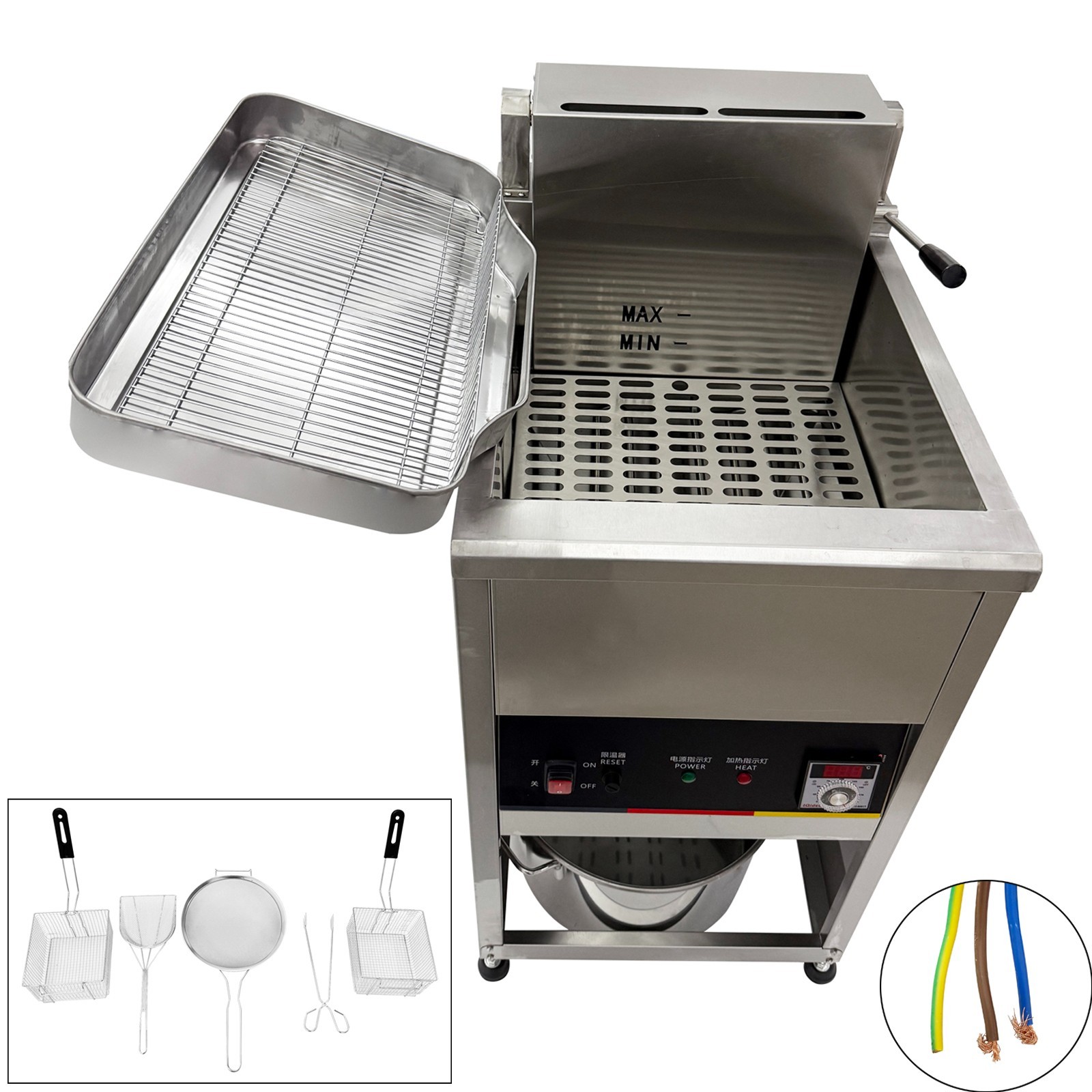 220V 1PH Vertical Flip Electric Fryer for Fried Chicken and Chips 30L 0-200˚C