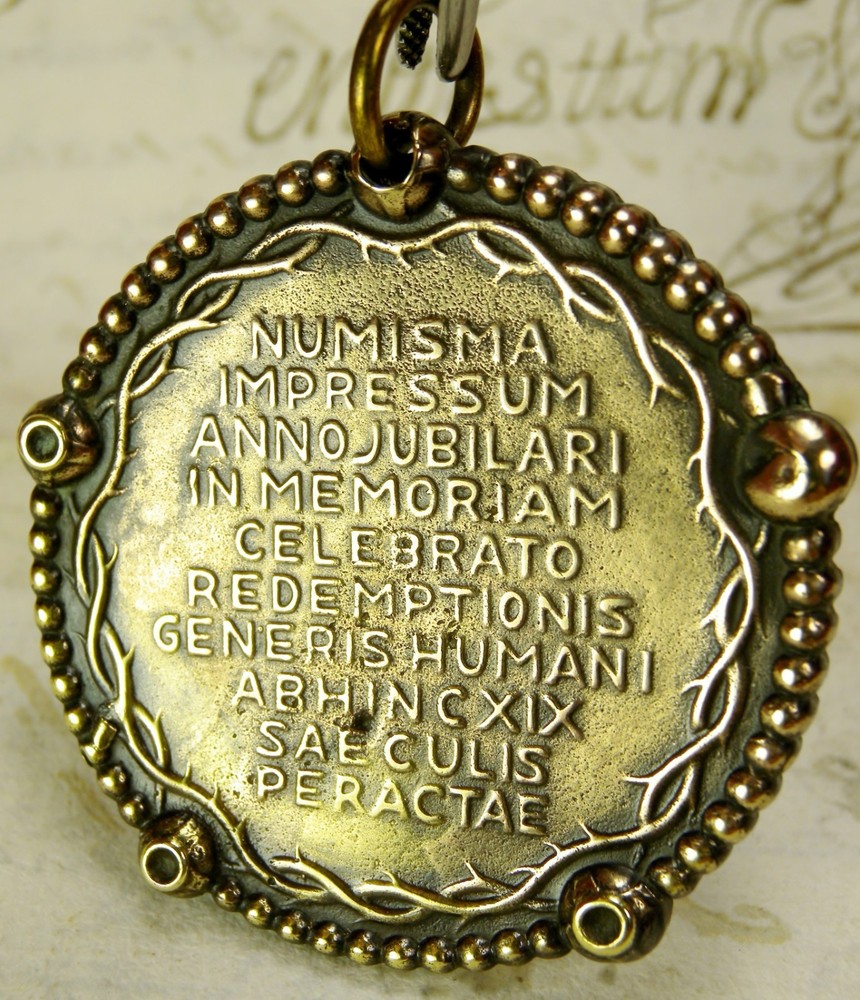 RARE WWII Chaplains Complete Catholic Rosary Fob 1933 Jubilee Year Bronze Medal