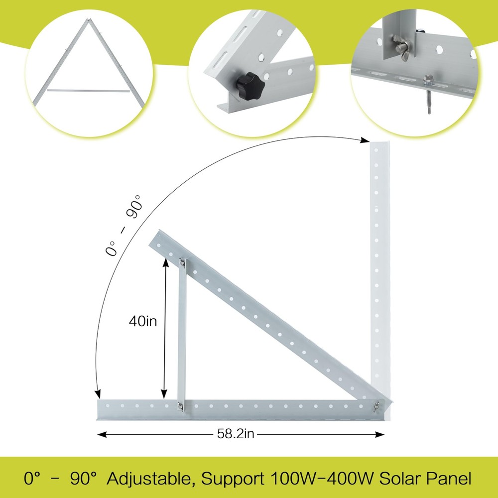 JJN 58" Solar Panel Mount, 0 to 90° Adjustable Solar Panel Mounting Bracket