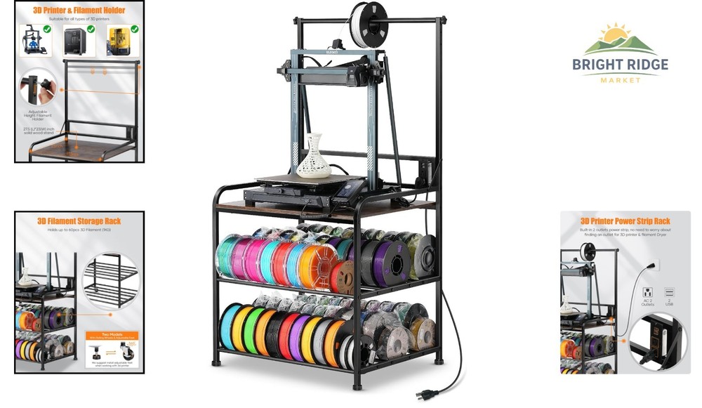 3D Printer Rack with Rolling Wheels, Filament Organizer for Garage & Workshop