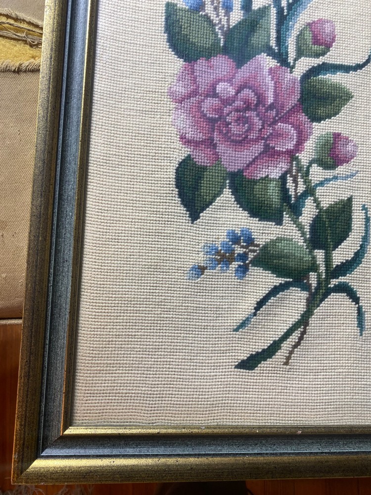 Large E.W Bailey 1966 Needlepoint "A Floral Scene" - Framed