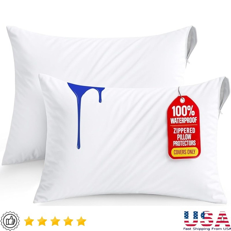 Waterproof Pillow Protectors Bed Bug Proof Polyester Zippered Covers Easy Care
