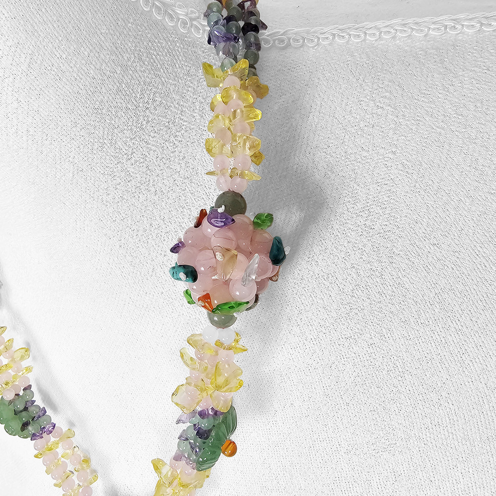 Handmade Beaded Statment Necklace Flower and Sphere
