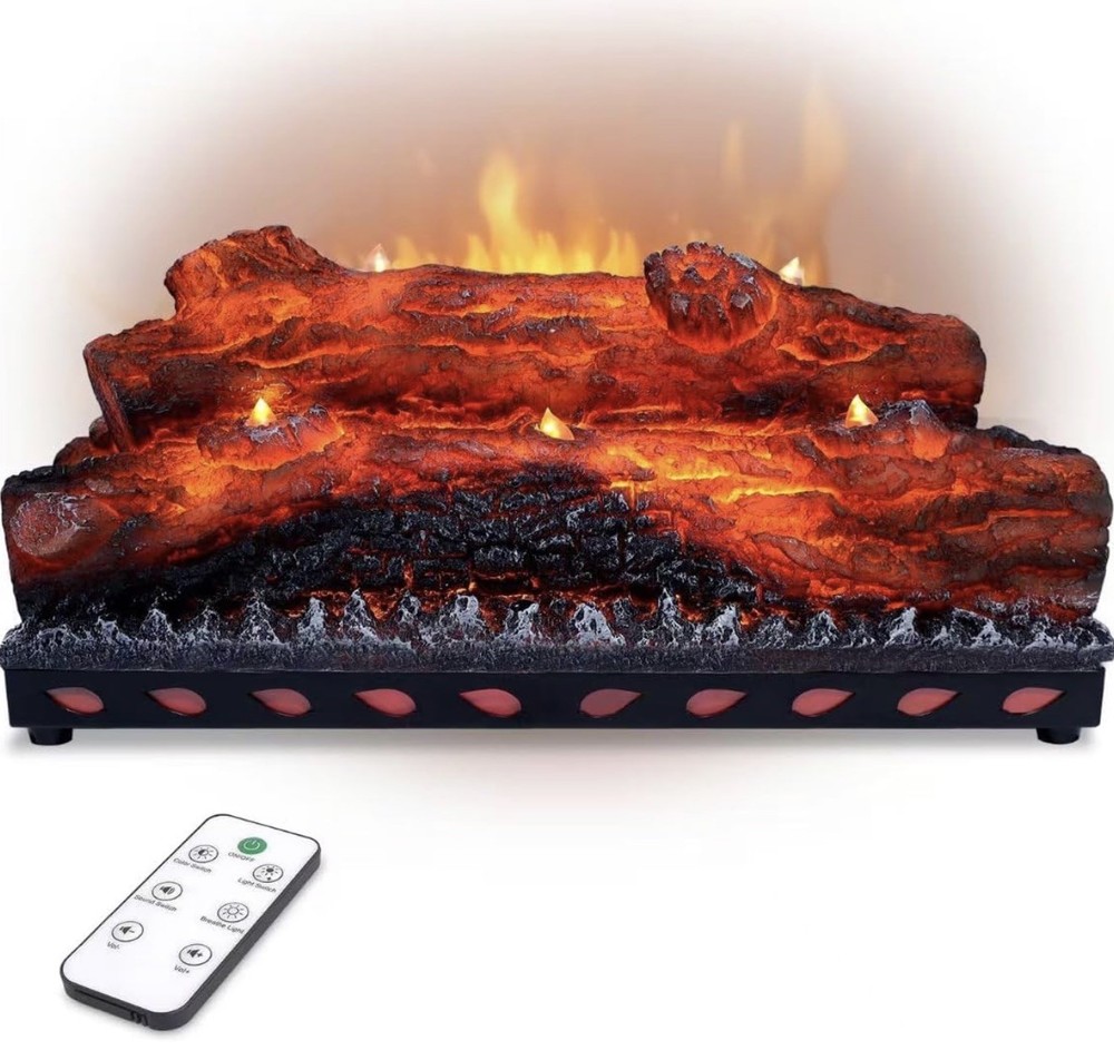 USB-Powered LED Electric Fireplace Logs with Remote Control - Realistic Decor