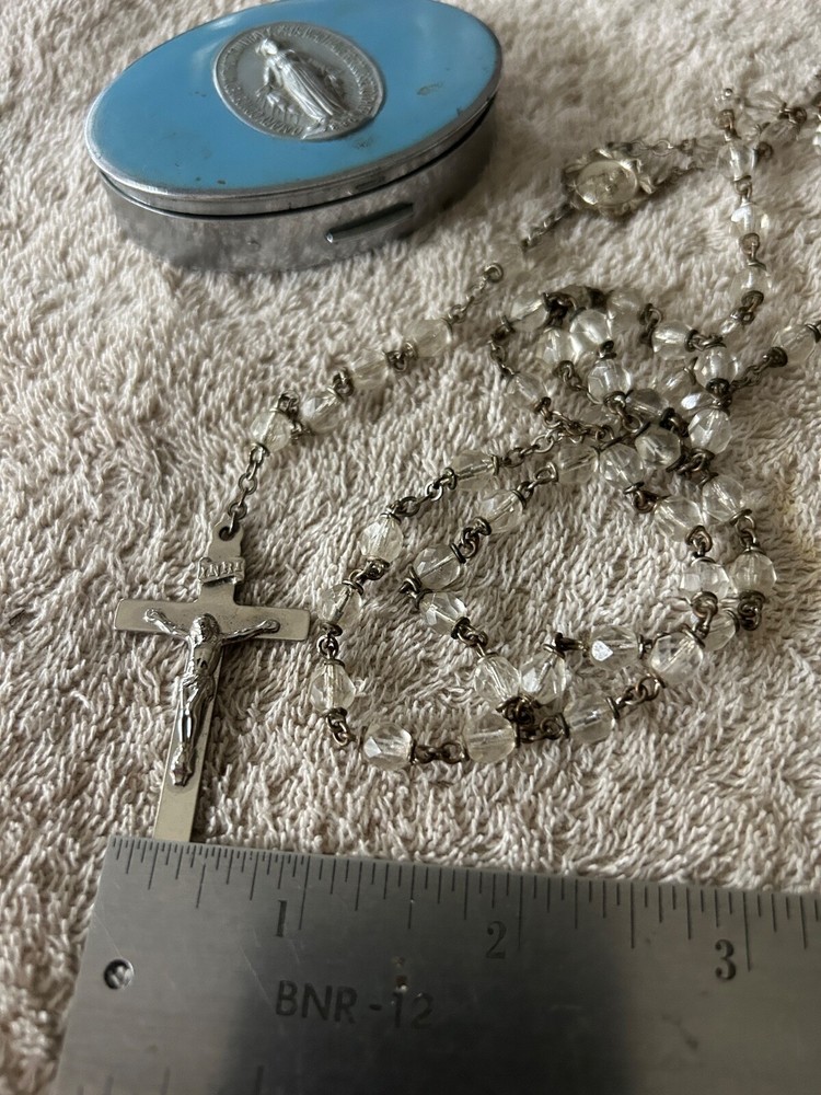 Vintage Religious Rosary Compact Virgin Mary