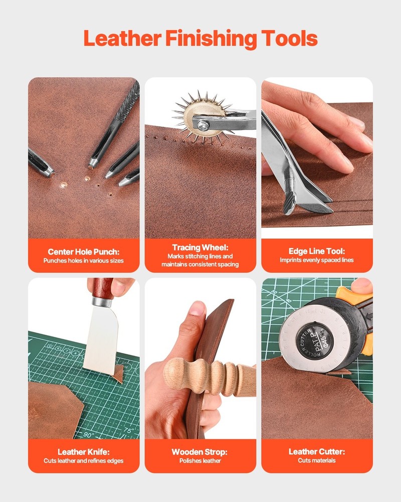 VEVOR Leather Working Tools Kit,61 PCS Leather Craft Tools with Portable Canvas