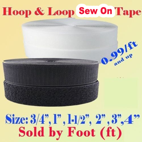 Black/White Sew-on BY FOOT Hook & Loop Tape 3/4" 1" 1.5" 2" 3" 4" 5" 6" 7