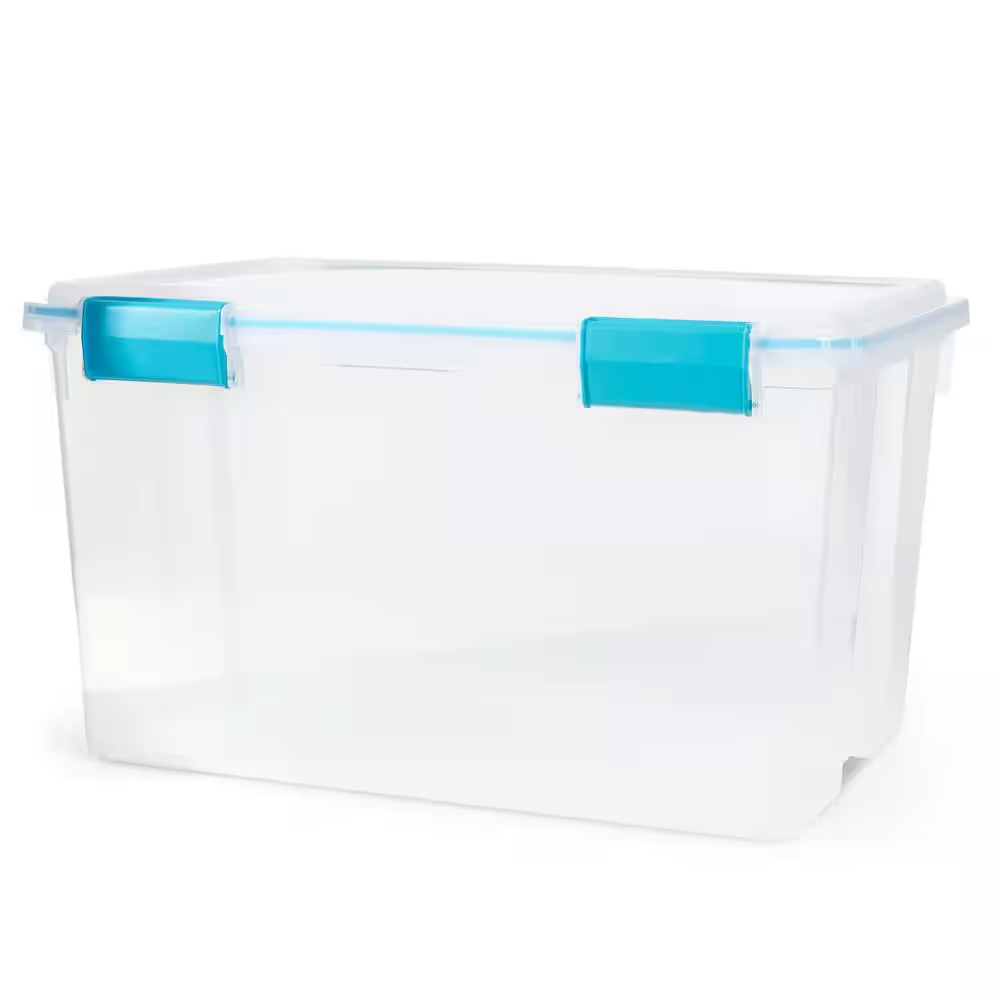 54 Qt. Plastic Stackable Storage Bin with Gasket Latch Lid, Clear (4-Pack)