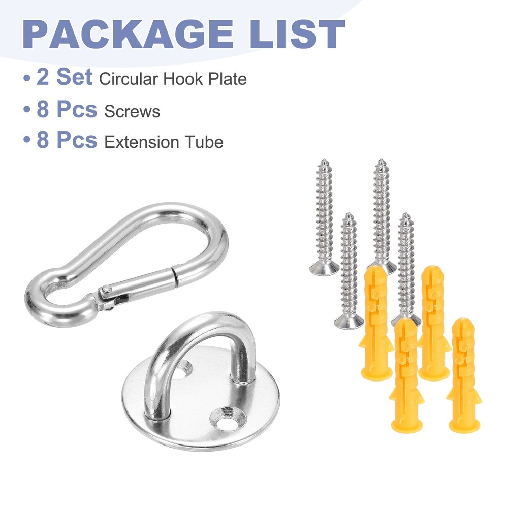 2Set M8 Eyelet Bracket Set Circular Hook Plate and Hook, Silver