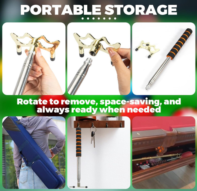 Pool Table Bridge Cue Stick | Adjustable Billiard Accessory w/ Brass Head