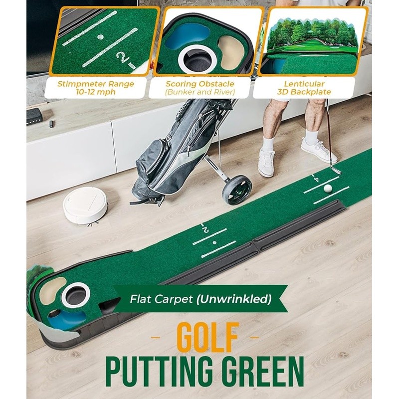 Golf Putting Mat Indoor W/ Obstacles & 2 Balls Precision Practice Training