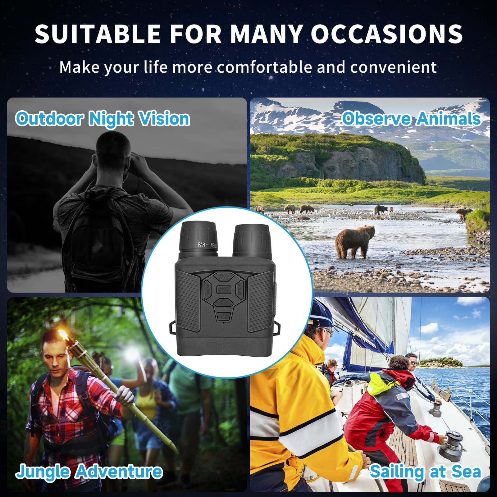 36MP 4K Digital Night Vision Goggles Binoculars For Total Darkness Surveillance