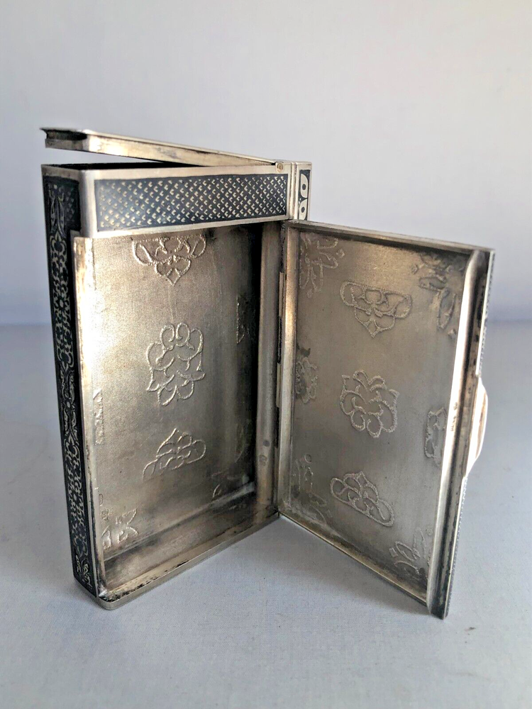 Antique Russian 84 Silver Niello Cigarettes Case in Middle Eastern Test.