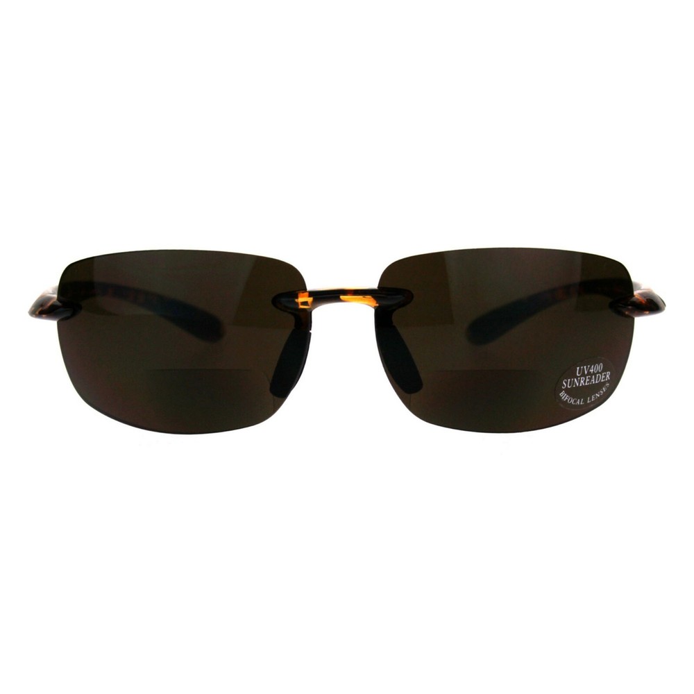 Bifocal Reading Sunglasses Mens Light Weight Rimless Rectangular Reader