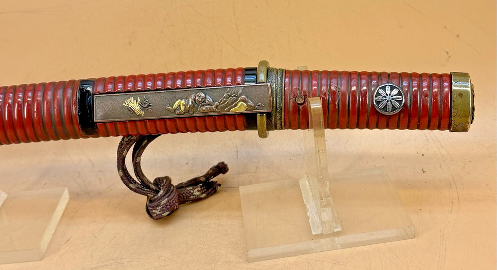 Japanese Edo Red Lacquer Tanto, Signed Blade & Complete Fitting Set