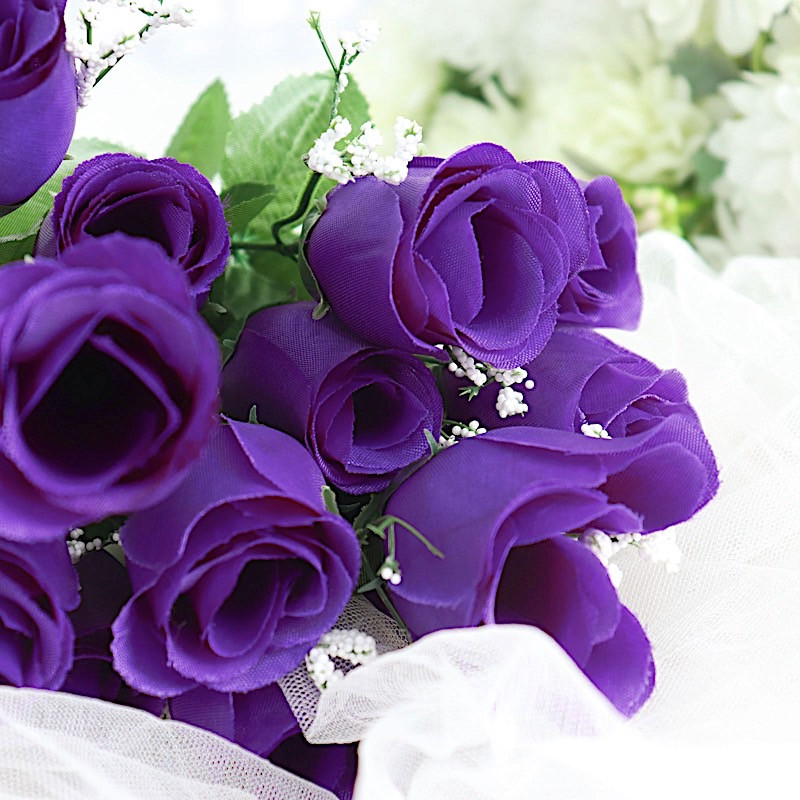 84 Purple SILK ROSE BUDS Wedding Party Flowers Bouquets Decorations on SALE