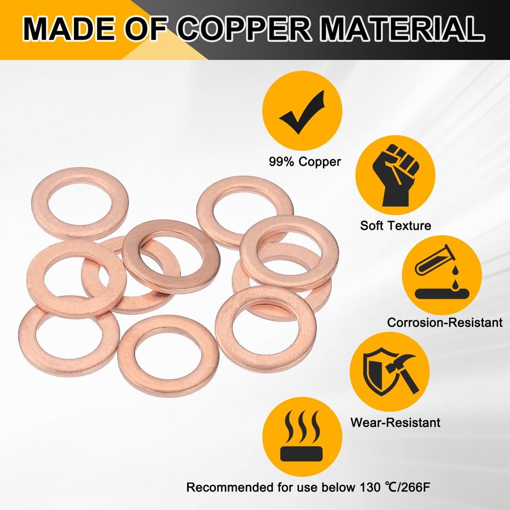 14pcs Copper Flat Washers M16x24x1mm Sealing Ring Plug Gaskets