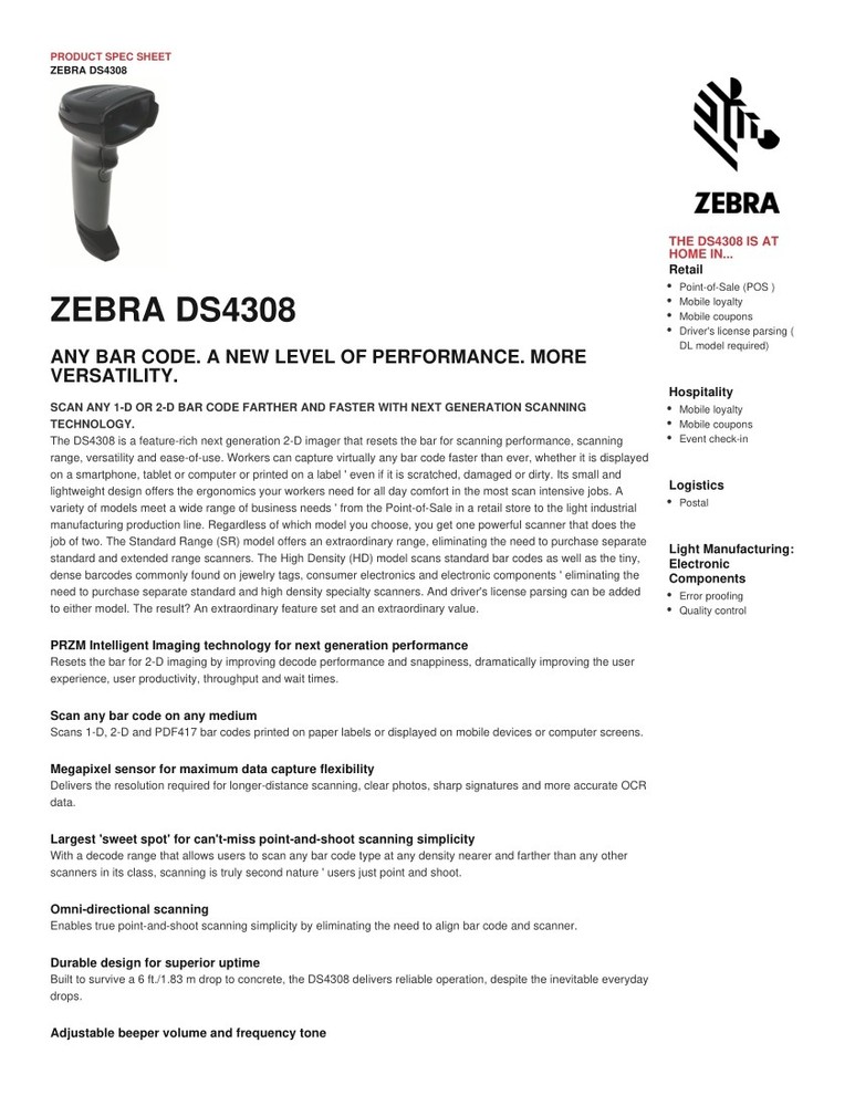 2PCS Symbol DS4308-SR00007ZZAP 2D Handheld Barcode Scanner Reader W/ USB Cable