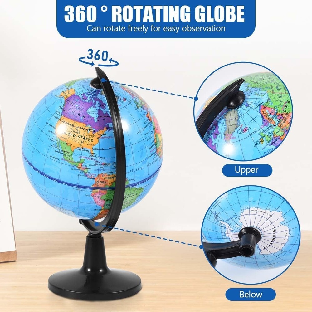 WORLD GLOBE EARTH Map Rotating Geography Ocean Classroom Learning Desktop 6