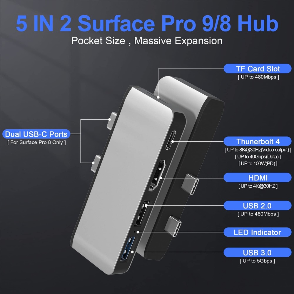 Surface Pro 8 Adapter Surface Pro 8 Docking Station With 4k Hdmi+usbc Thunderbol