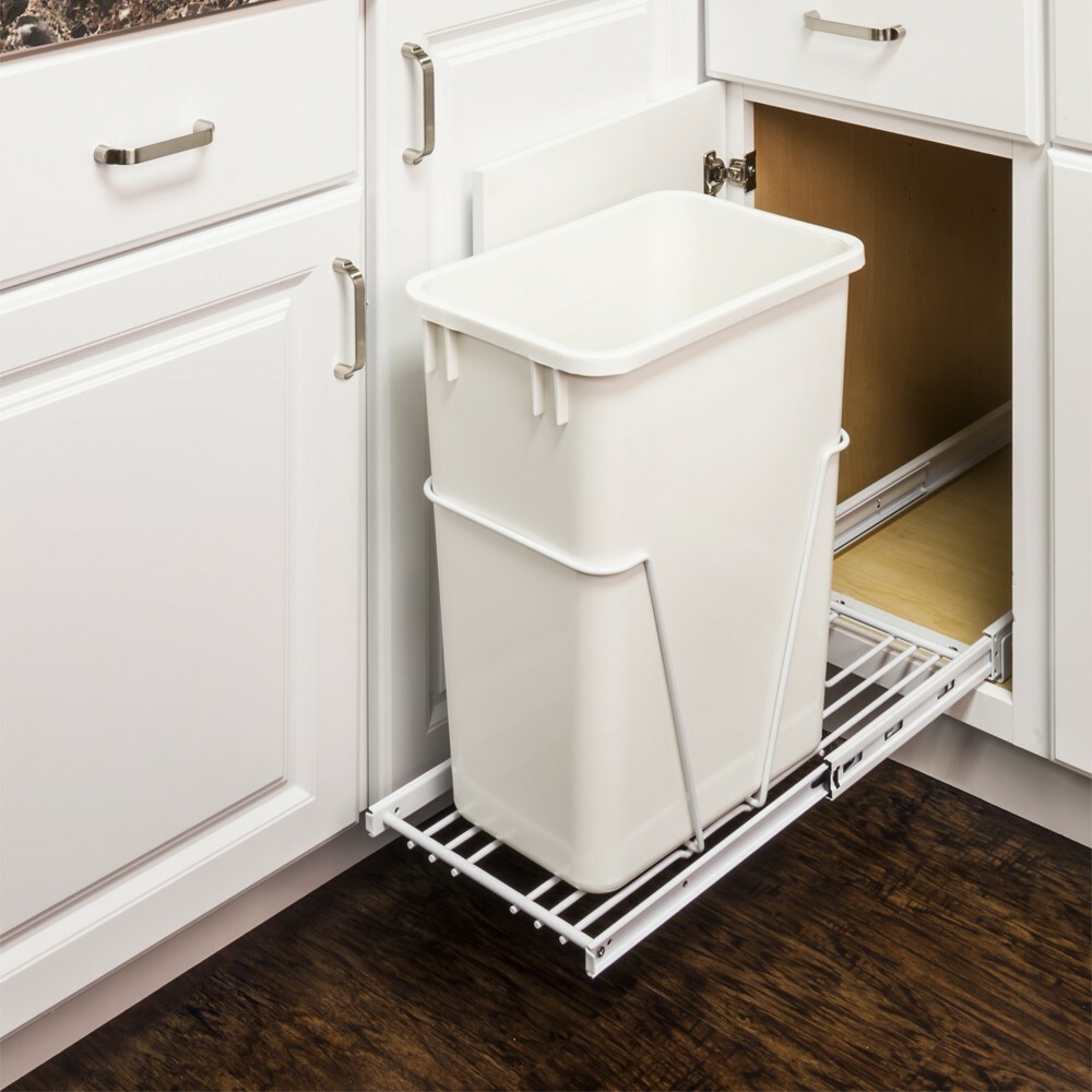 1- 35 White Quart Single Pullout Waste Container System- 10-1/4" x 22".