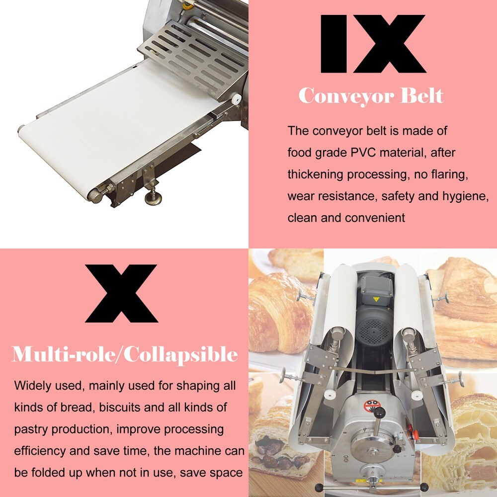 110V Commercial Dough Sheeter Roller 600mm Dough Rolling Machine