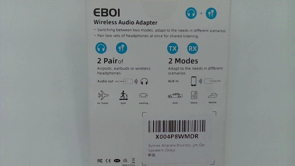 Xumee Grey Airplane Bluetooth 5.2 RX Receiver For 2 Headphones