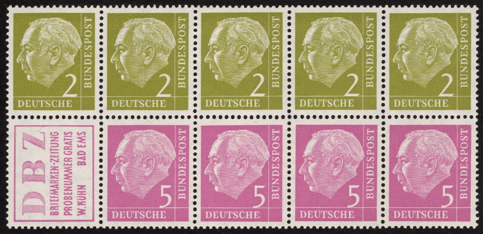 MNH 1955 West German Booklet Pane, Scott #702a**