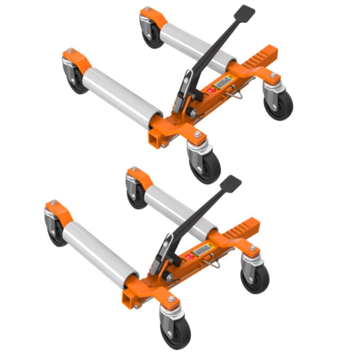 3000lbs Car Wheel Dolly, 12"Wheel, Ratchet Foot Pedal, 2-Piece Set Orange
