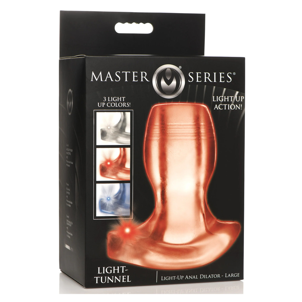 Light-Up LED Anal Dilator Clear Butt Plug Flared Base Open Deep Access Tunnel