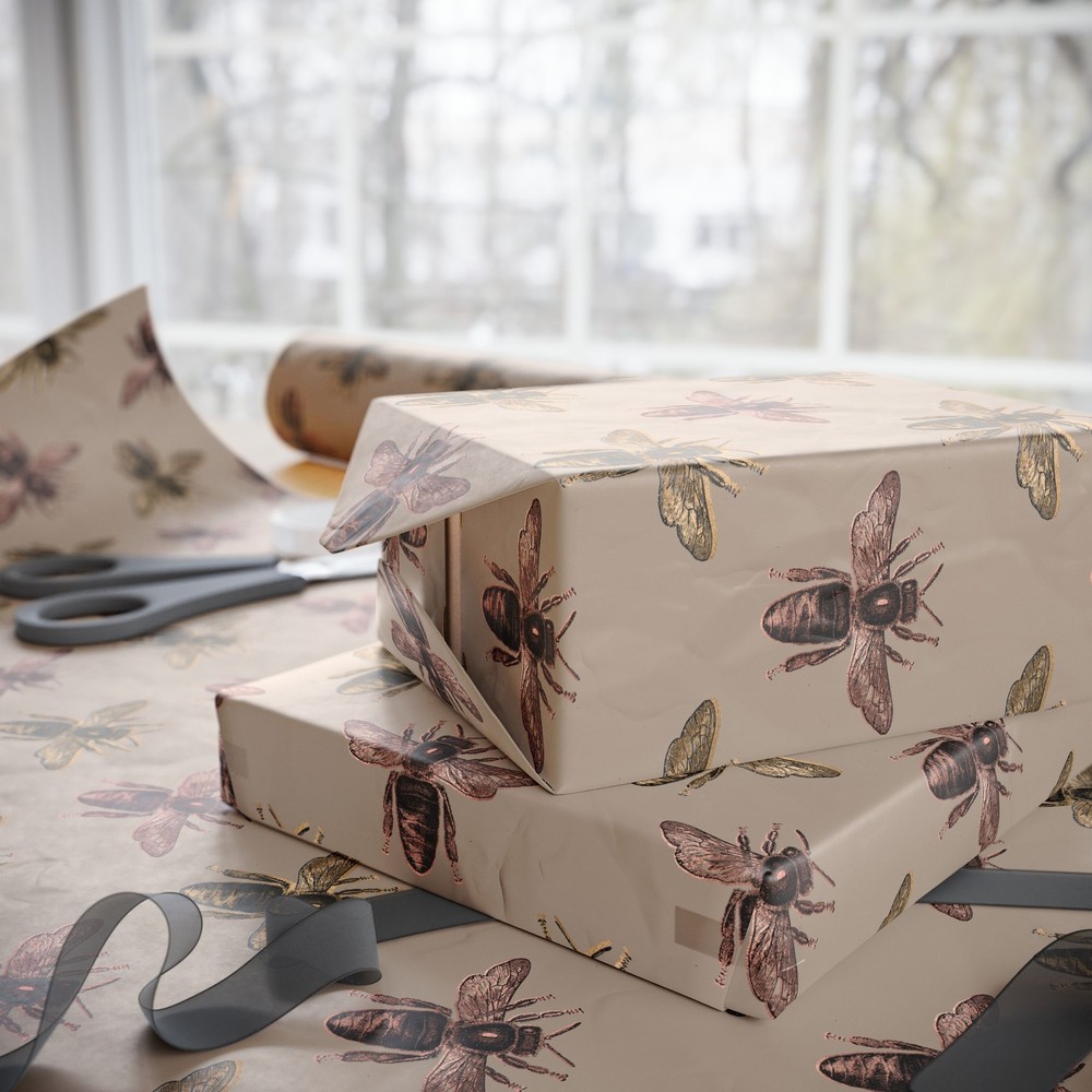 Tan With Black Bee Pattern Wrapping Papers