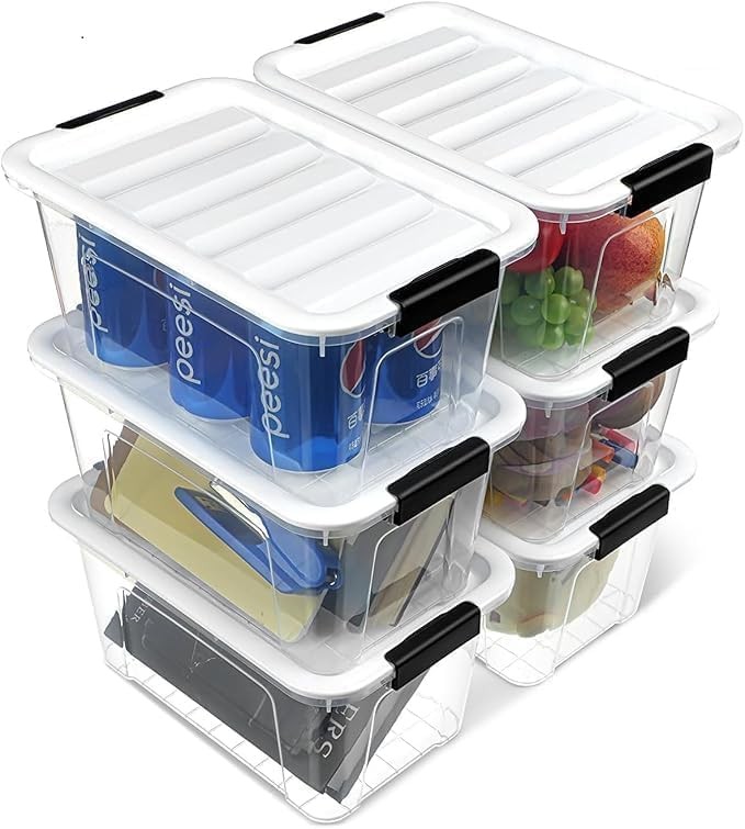 Plastic Storage Bins W/ Lids 6 Pack Storage Organizer 7 Quart Stackable Storage